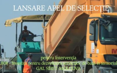 Lansare Intervenție L808 – Investiții pentru dezvoltarea serviciilor de bază în teritoriul GAL SIRET-MOLDOVA (numărul anunțului: 808/000/1/4/2026)